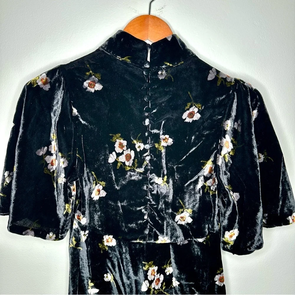Free People Black Velvet Floral Mini Dress Size 0 - Picture 10 of 14